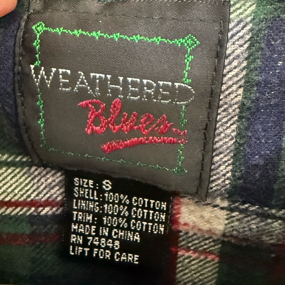 Weathered Blues Vintage Denim Bomber Jacket Mixed Media Flannel Lined Women’s S - Picture 11 of 15